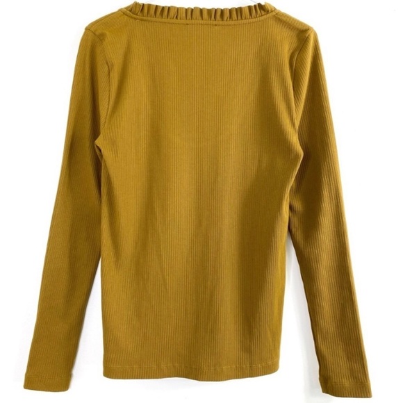 J.CREW Ribbed Ruffle Neck Long-Sleeve Shirt in Mustard Yellow - Picture 6 of 7